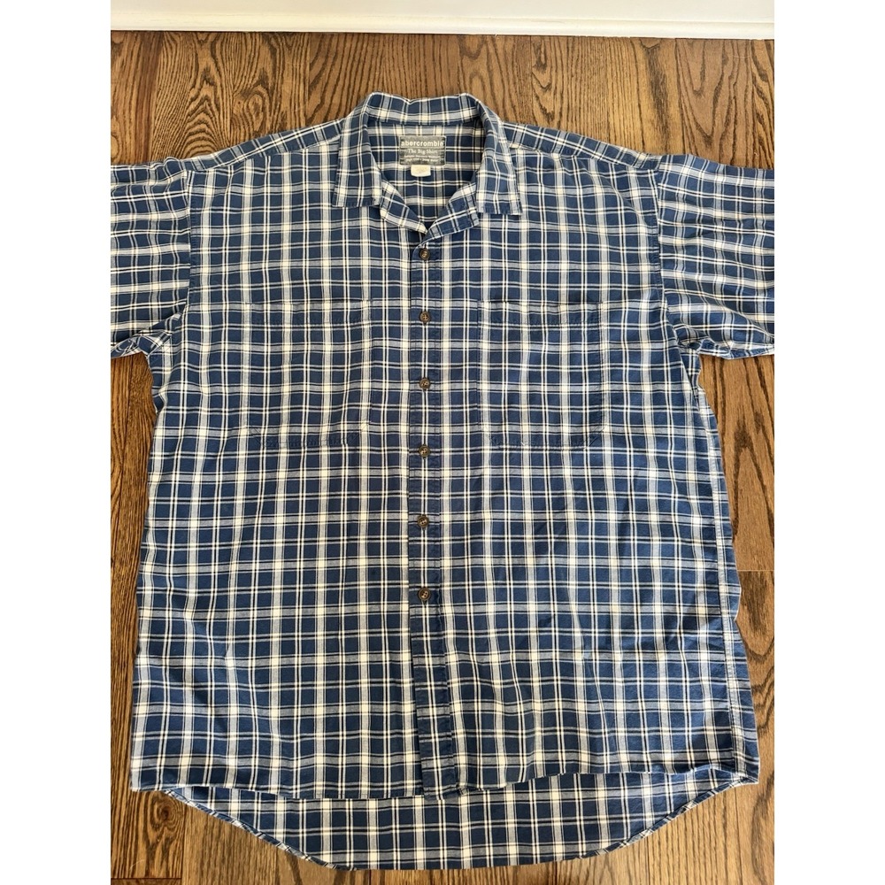Vintage Abercrombie The Big Shirt Mens M Blue Plaid Oversized Button Up